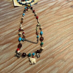 Multicolor Beaded Necklace with Elephant Charm